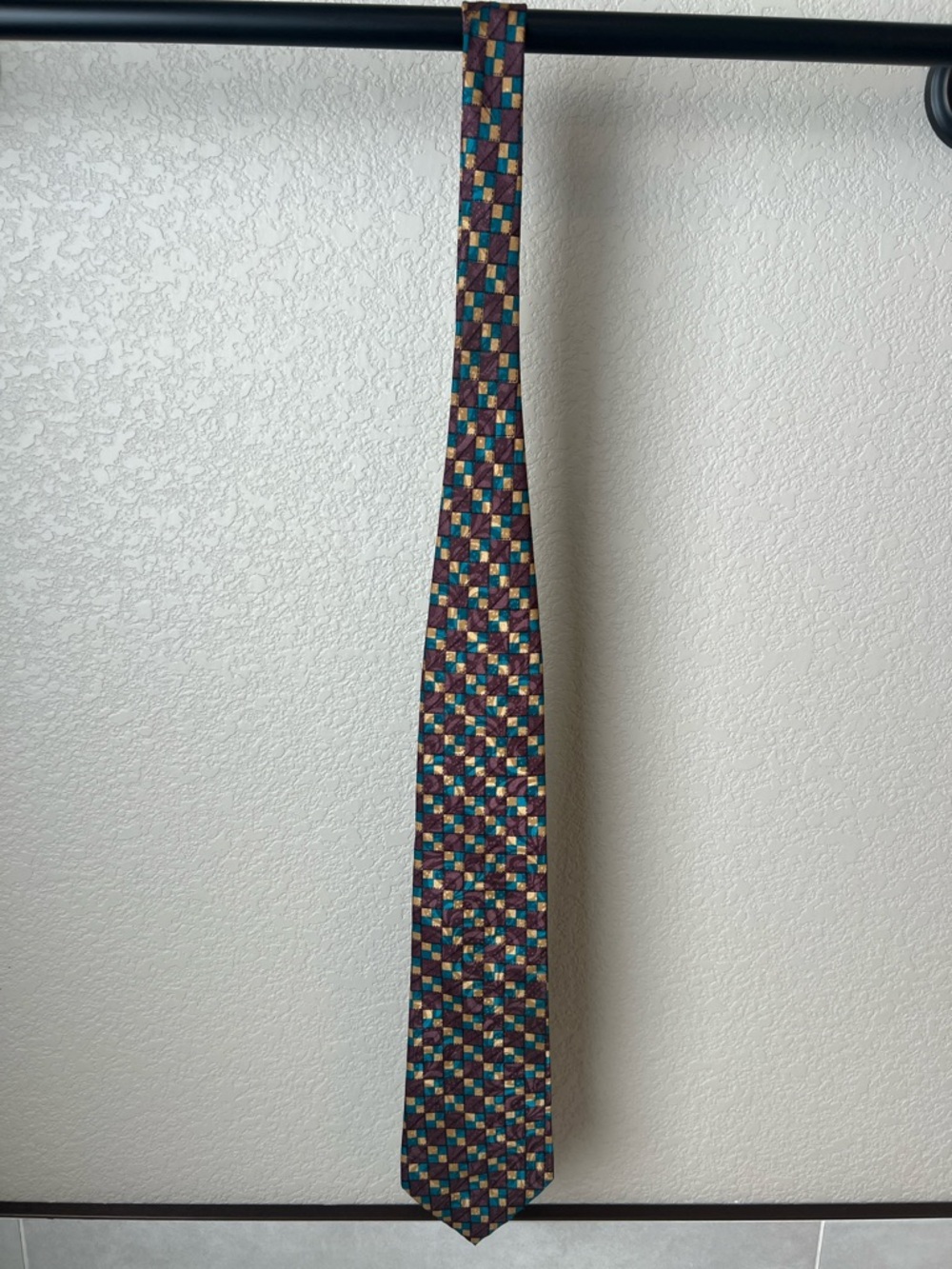 Dior Multicolor Geometric Silk Tie - Blue, Burgundy & Gold Accents